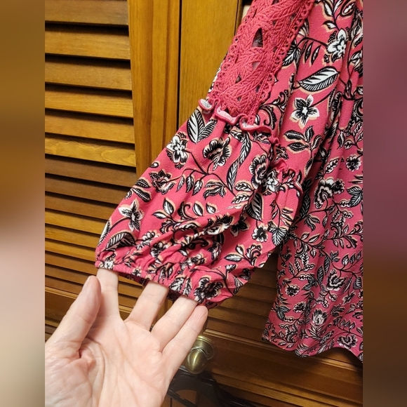 Adrienne Vittadini Pink 3/4 Sleeve Tie Front Blouse 3X Preloved - Picture 3 of 5